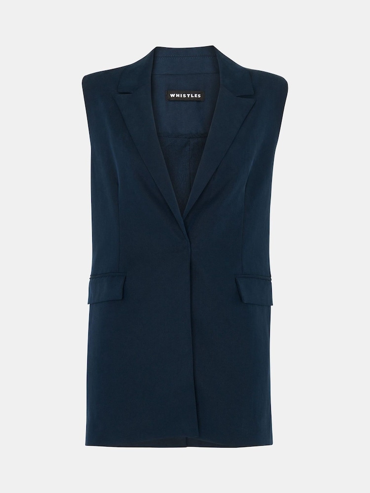 Whistles Blue Joss Sleeveless Blazer - Image 6 of 6