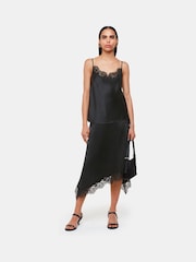 Whistles Lace Trim Midi Black Skirt - Image 1 of 5