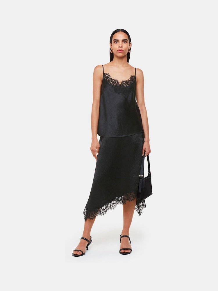 Whistles Lace Trim Midi Black Skirt - Image 1 of 5