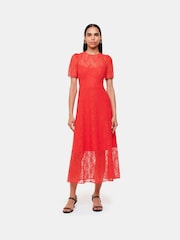 Whistles Orange Fay Lace Midi Dress - Image 1 of 5