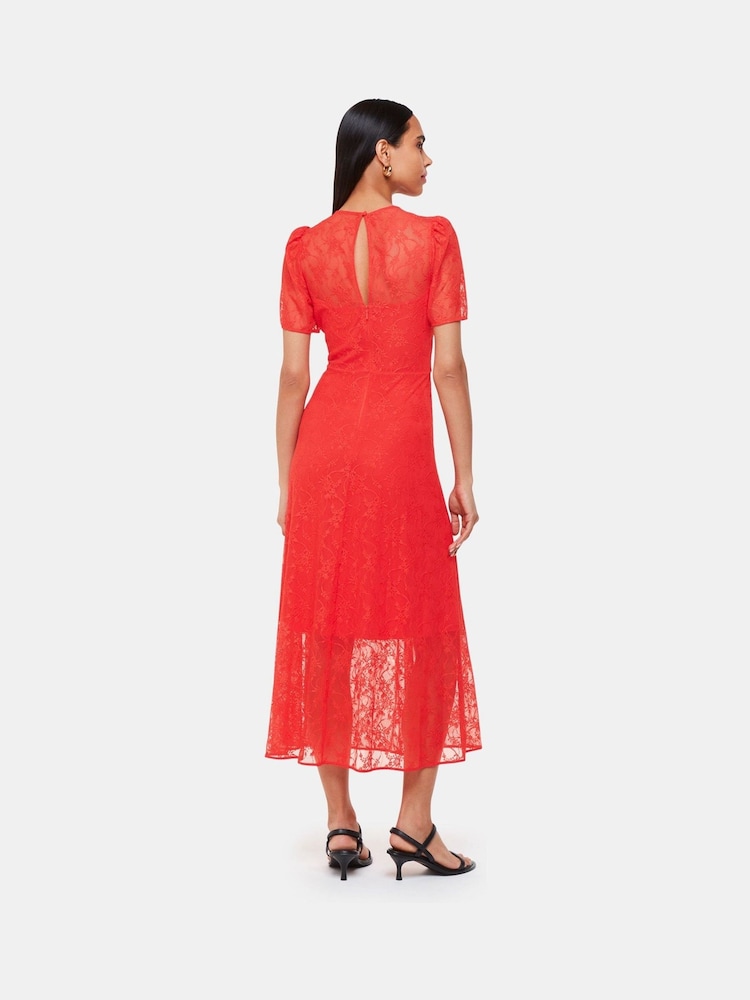 Whistles Orange Fay Lace Midi Dress - Image 2 of 5