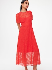 Whistles Orange Fay Lace Midi Dress - Image 3 of 5