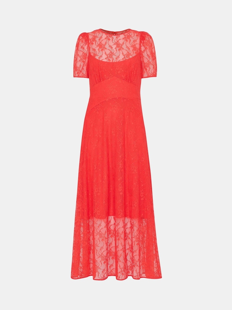 Whistles Orange Fay Lace Midi Dress - Image 5 of 5