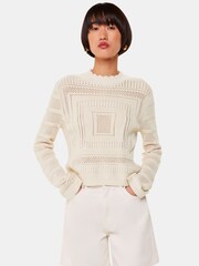 Whistles White Crochet Detail Knit 100% Cotton Jumper - Image 1 of 5