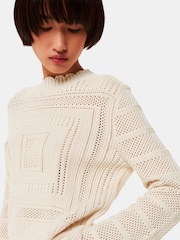 Whistles White Crochet Detail Knit 100% Cotton Jumper - Image 4 of 5