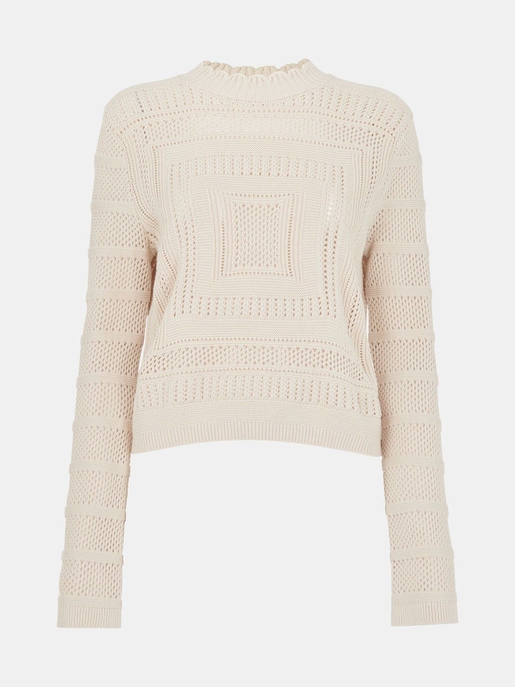 Whistles White Crochet Detail Knit 100% Cotton Jumper - Image 5 of 5