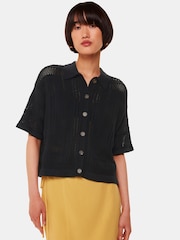 Whistles Black Crochet Knitted 100% Cotton Shirt - Image 1 of 4
