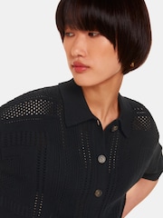 Whistles Black Crochet Knitted 100% Cotton Shirt - Image 4 of 4