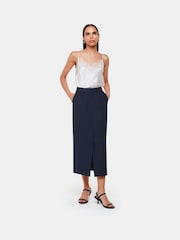 Whistles Blue Pinstripe Tailored Midi Skirt - Image 4 of 5