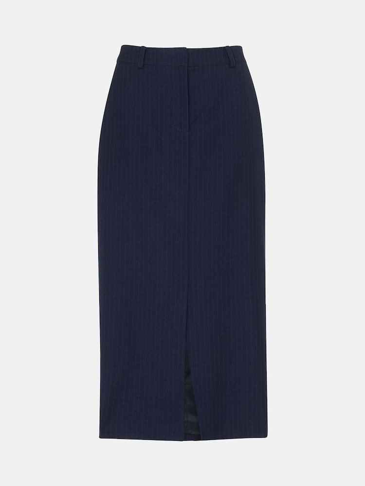 Whistles Blue Pinstripe Tailored Midi Skirt - Image 5 of 5