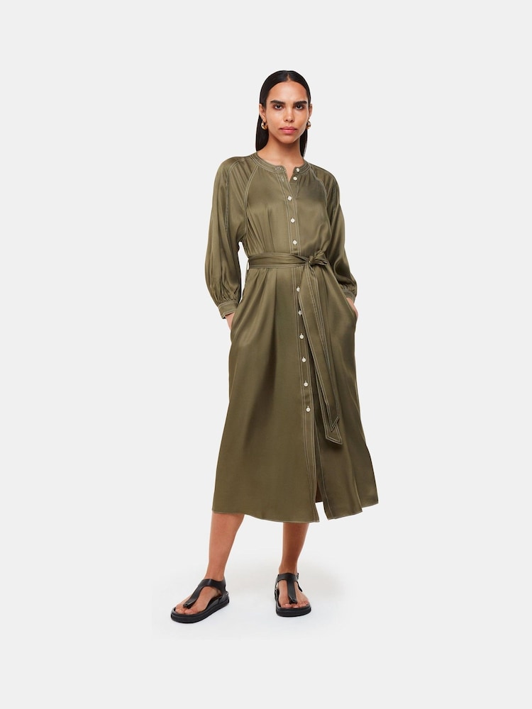 Whistles Green Mabel Topstitch Dress - Image 1 of 5