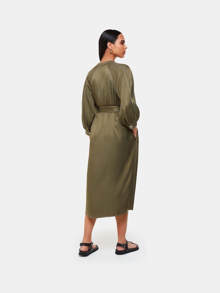 Whistles Green Mabel Topstitch Dress - Image 2 of 5