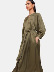 Whistles Green Mabel Topstitch Dress - Image 4 of 5