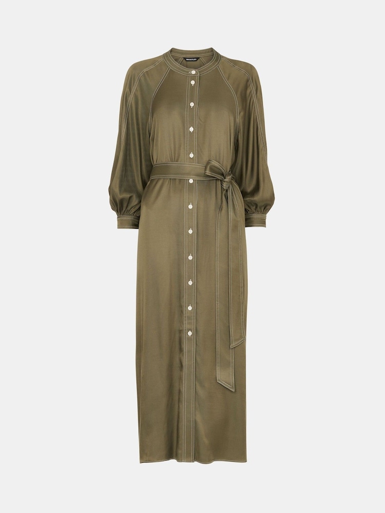 Whistles Green Mabel Topstitch Dress - Image 5 of 5
