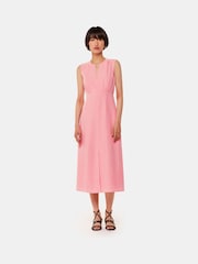 Whistles Pink Abbie Zip Front Midi Dress with Linen - Image 1 of 5