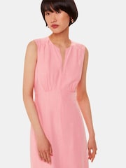 Whistles Pink Abbie Zip Front Midi Dress with Linen - Image 3 of 5