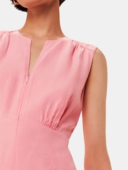 Whistles Pink Abbie Zip Front Midi Dress with Linen - Image 4 of 5