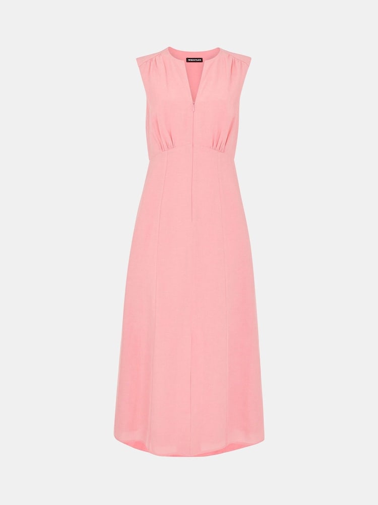 Whistles Pink Abbie Zip Front Midi Dress with Linen - Image 5 of 5