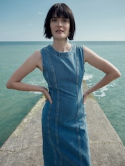 Whistles Blue Whistles Blue 100% Cotton Sleeveless Denim Midi Dress - Image 1 of 6
