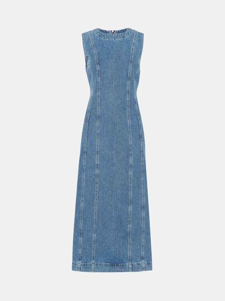Whistles Blue Whistles Blue 100% Cotton Sleeveless Denim Midi Dress - Image 6 of 6