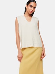 Whistles Cotton Textured V-Neck White Tank - Image 1 of 5