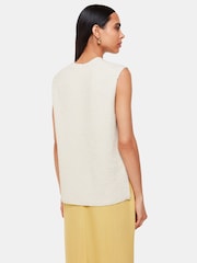 Whistles Cotton Textured V-Neck White Tank - Image 4 of 5