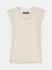 Whistles Cotton Textured V-Neck White Tank - Image 5 of 5