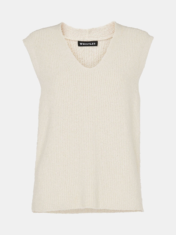 Whistles Cotton Textured V-Neck White Tank - Image 5 of 5