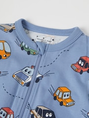 Polarn O. Pyret Blue Organic Cotton Car Print Sleepsuit - Image 2 of 4