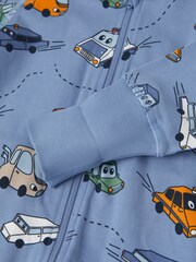 Polarn O. Pyret Blue Organic Cotton Car Print Sleepsuit - Image 3 of 4