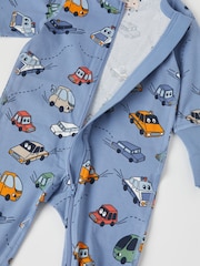 Polarn O. Pyret Blue Organic Cotton Car Print Sleepsuit - Image 4 of 4