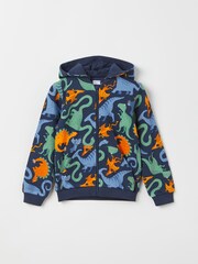 Polarn O. Pyret Blue Organic Cotton Dinosaur Print Hoodie - Image 2 of 5