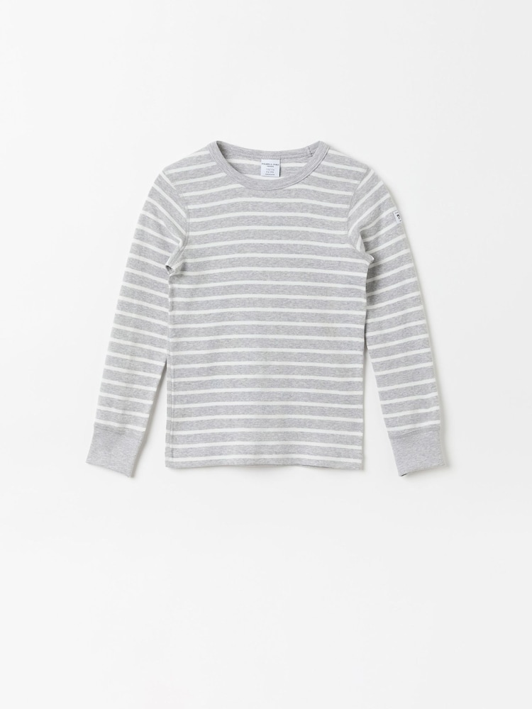 Polarn O. Pyret Grey Organic Cotton Striped Top - Image 1 of 2