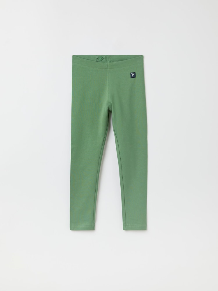 Polarn O. Pyret Green Organic Cotton Plain Leggings - Image 1 of 3
