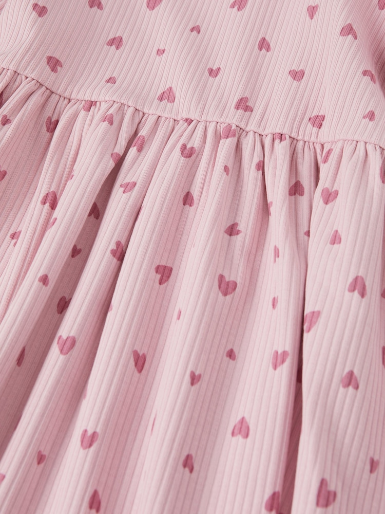 Polarn O. Pyret Pink Organic Cotton Heart Print Dress - Image 3 of 3