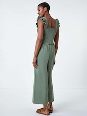Roman Green Cotton Linen Blend Frill Jumpsuit - Image 3 of 5