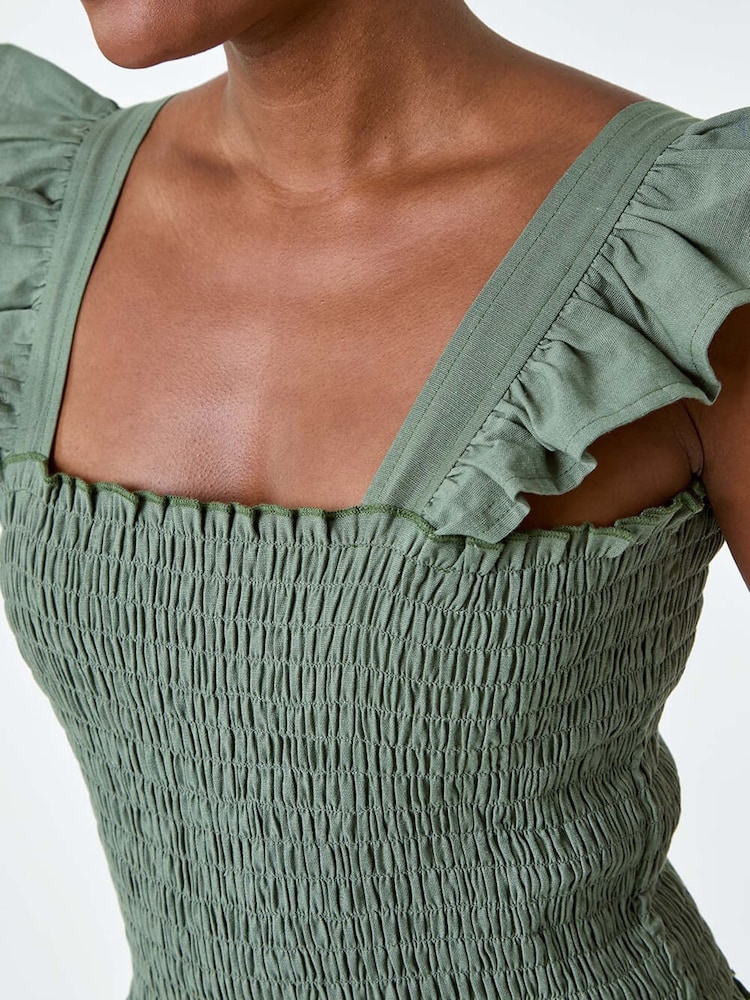 Roman Green Cotton Linen Blend Frill Jumpsuit - Image 5 of 5