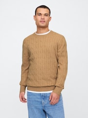 Gap Beige CashSoft Cable Knit Crew Neck Jumper - Image 1 of 4