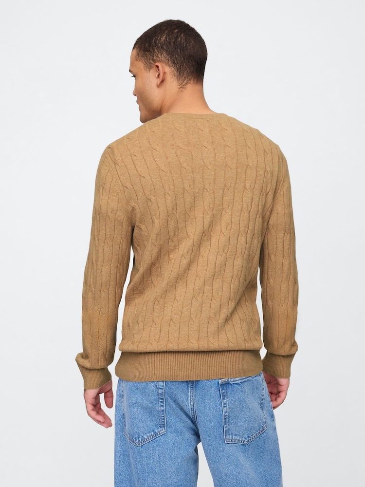 Gap Beige CashSoft Cable Knit Crew Neck Jumper - Image 2 of 4