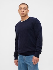 Gap Navy Blue CashSoft Cable Knit Crew Neck Jumper - Image 1 of 4