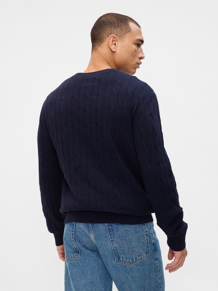 Gap Navy Blue CashSoft Cable Knit Crew Neck Jumper - Image 2 of 4