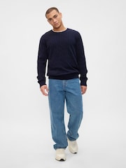 Gap Navy Blue CashSoft Cable Knit Crew Neck Jumper - Image 3 of 4