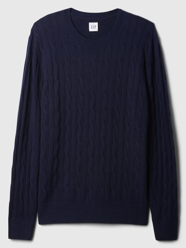 Gap Navy Blue CashSoft Cable Knit Crew Neck Jumper - Image 4 of 4 Gap Navy Blue CashSoft Cable Knit Crew Neck Jumper - Image 4 of 4