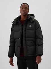 Gap Black Heavyweight Logo Hooded Puffer Coat - Image 1 of 6