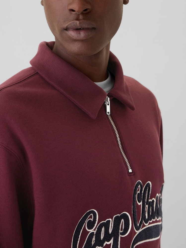 Gap Burgundy Red Vintage Soft Logo Quarter Zip Jumper - Image 5 of 5