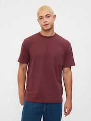 Gap Burgundy Red Original Pocket 100% Cotton Crew Neck Short Sleeve T-Shirt - Image 1 of 4