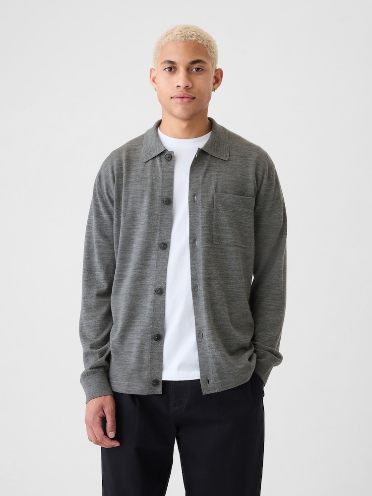Gap Grey Merino Wool Long Sleeve Button Shirt - Image 1 of 5