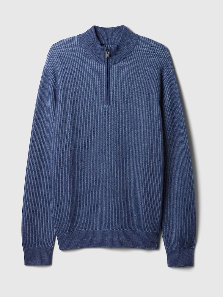 Gap Blue Cotton Knit Quarter-Zip Jumper - Image 5 of 5 Gap Blue Cotton Knit Quarter-Zip Jumper - Image 5 of 5