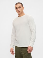 Gap White Textured Waffle Knit Long Sleeve Crew Neck T-Shirt - Image 1 of 3