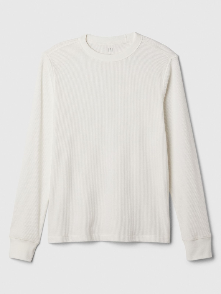 Gap White Textured Waffle Knit Long Sleeve Crew Neck T-Shirt - Image 4 of 4